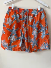 Vilebrequin Men's Orange Swim Trunks Starfish & Sea Turtle Print Shorts Size M