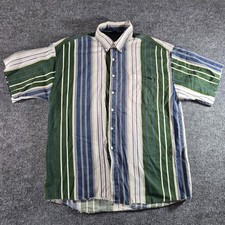 Bon Homme Shirt Mens XL Striped Short Sleeve Button Up Cotton USA Made Collared