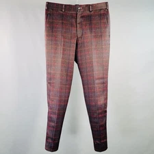 COMME des GARCONS HOMME DEUX Size M Brown Navy Red Plaid Tapered Dress Pants