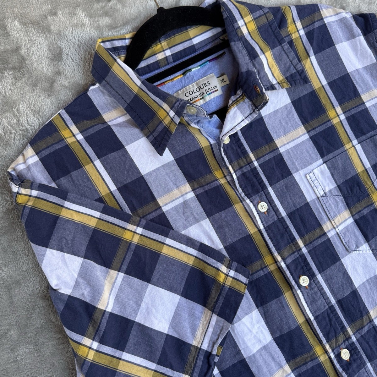 Colours Alexander Julian Men’s XL Button Down Shirt Blue Plaid Dress Casual