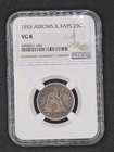 1853 (w/ Arrows & Rays) Seated Liberty Quarter | NGC VG8