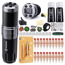 Wireless Tattoo Gun Kit, Rotary Tattoo Machine Pen with 2 Batteries Power Sup...