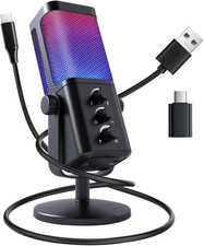 USB Microphone for PC, RGB Gaming Microphone with Mute Button, Gain Control, Mon