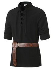 Boys Long Sleeve Cotton Lace up Shirts for Renaissance Pirate Viking Medieval...