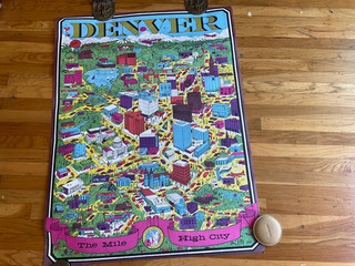 Vintage 1971 DENVER COLORADO Pictorial Cartoon Map/Poster.