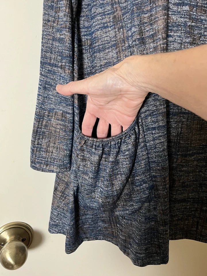 ERIN LONDON TALLA L Estampado Tweed Mezcla Rayón Manga Larga Capucha Cuello Elastizado Adelgazante Foto 2 de 4