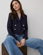 NEW ANN TAYLOR 189 NIGHT SKY CROPPED DOUBLE BREASTED BLAZER SZ 2
