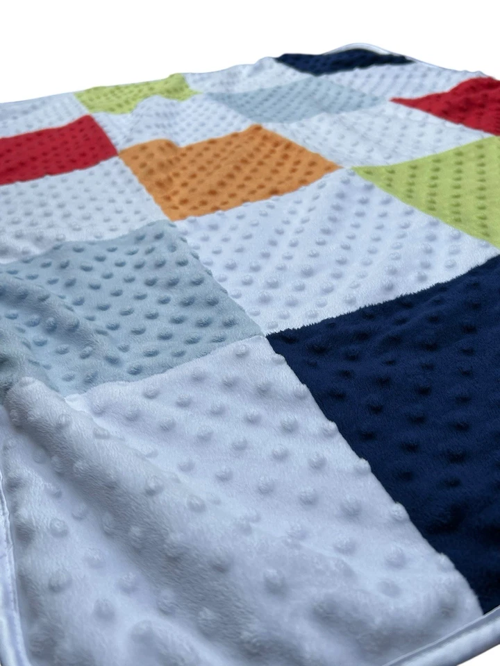 Manta de bebé Circo Patchwork Dot Minky Sherpa azul rojo naranja verde primaria Foto 3 de 4