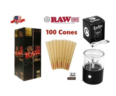 RAW black 1 1/4 size pre rolled cone + Rechargeable Electric Herb Grinder