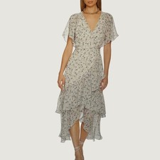 ASTR The Label Tiered Ruffle Floral Maxi Dress S Wrap Flutter Sleeve Lavender