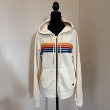 Aviator Nation 5-Stripe USA Full Zip Cream White Unisex Hoodie Small MINT 