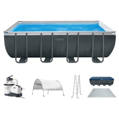 Intex 18Ft x 52In Ultra XTR Rectangular Frame Swimming Pool Kit w/Pump & Canopy