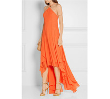 Halston Heritage Halter Georgette High Low Dress Mandarin Chiffon Orange size 2