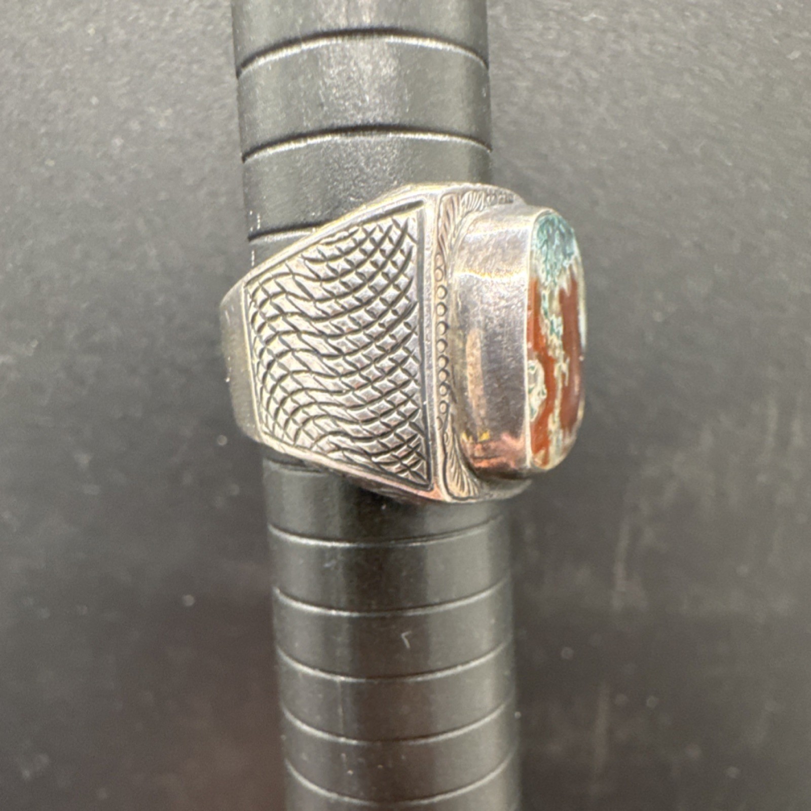 Vintage Silver Band Ring with Rectangular stone S… - image 13