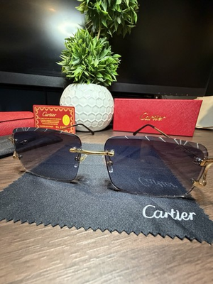 #ad Cartier Big C Diamond Cut Frameless BLUE Lens Gold Frame $169.00