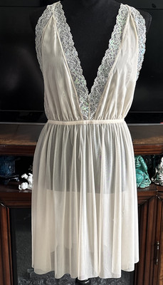 H&M Sheer Mesh Lace Trimmed Deep V Lingerie sleep Gown Dress Mesh Nude  Large | eBay