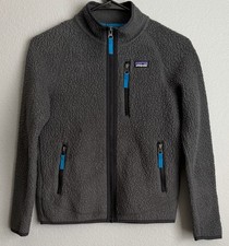 Patagonia Kids Charcoal Fleece Jacket with Blue Accents Size Medium 10 
