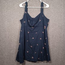 Old Navy Women's Fit & Flare Mini Dress Crepe Blue Cherry Print Smocked XL