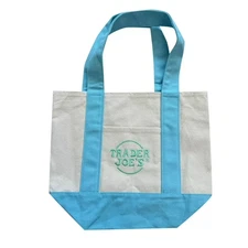 Trader Joe’s Canvas Pastel Blue Mini Tote Bag Reusable New with Tag