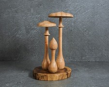 Scultura Trio di Funghi, Statua Intagliata a Mano 7,4", Decorazione Rustica, Regalo per Lui