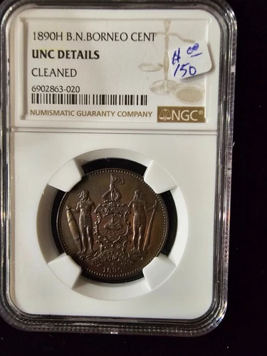 1890 H British North Borneo CENT NGC UNC DETAILS