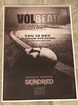 VOLBEAT + SKINDRED, NAPALM DEATH  GLASGOW 2022 TOUR LIVE SHOW CONCERT GIG POSTER