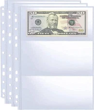 30 Sheets Currency Pages 3 Pockets Paper Money Protectors for 3 Ring Binders