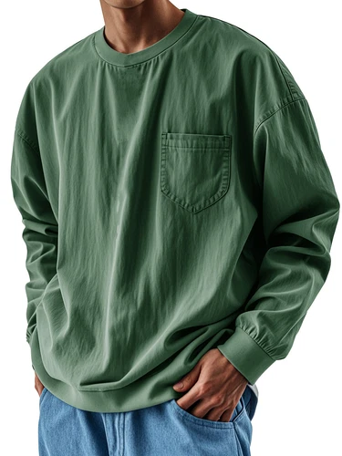 Herren Langarmshirt Klassisch Freizeit Locker Rundhals Pullover T-Shirt - - Bild 21 von 31
