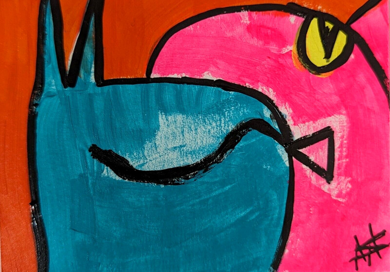 Original Cat ACEO Painting Collectible Picasso Style Samantha McLean 2.5 x 3.5