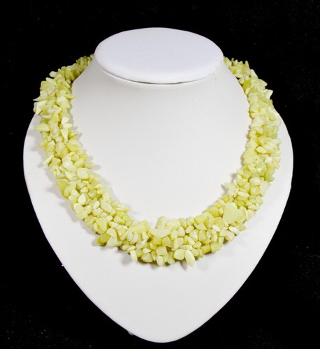 Aleasha Collana Giada Xiuyan Giallo-Verde 4mm | Girocollo Bohémien In Acciaio Inox Oro | Gioiello Artigianale Donna 38+6cm - 4