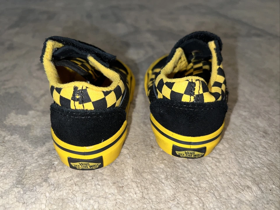 Zapatillas Vans Niños Pequeños Talla 5 Nuevas TD Old Skool Cuadros Negras/Amarillas Foto 2 de 4