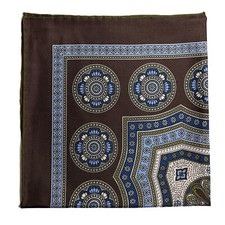 Brown Geometric Silk Pocket Square Hand-Rolled in England