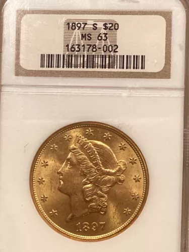 1897S $20 gold LIBERTY DOUBLE EAGLE NGC MS63 OLD BROWN HOLDER (UPGRADE?)