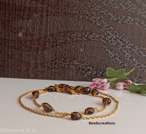 AAA Duble Strand Smokey Quartz Oval Beads 14k Gold Fill Chain Necklace Gifed - Picture 4 of 5