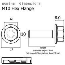 M10 Titanio 70mm Cabeza Hexagonal Brida Perno Tornillo Ti 70 1.25 Hilo CNC