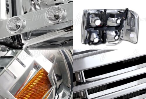 Chrome Housing DRL LED Head Lights + Grille Fit 99-02 Chevy Silverado 1500 2500 - Bild 3 von 4