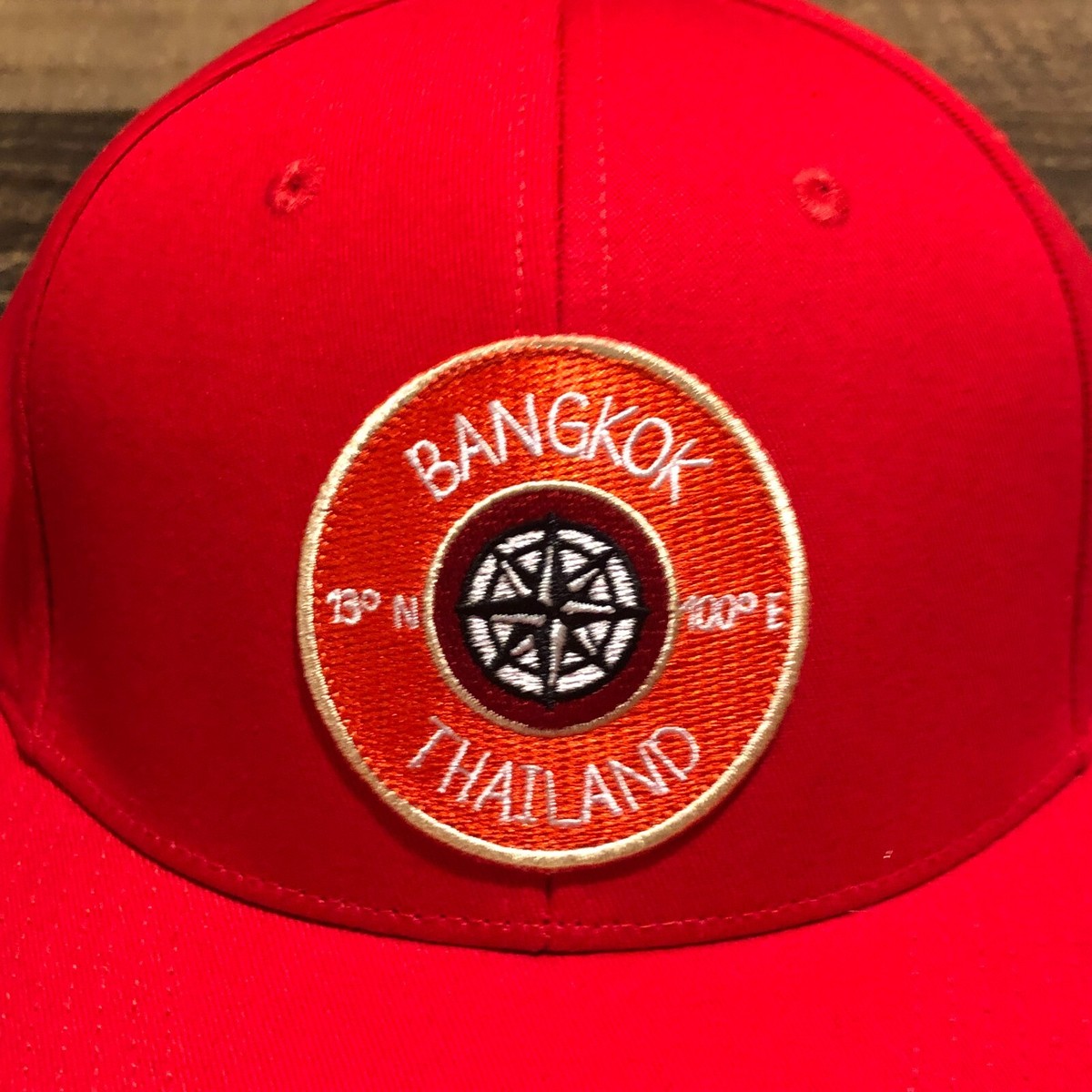 Bangkok Hat Snapback Cap Mens Red Orange Patch Thailand Souvenir