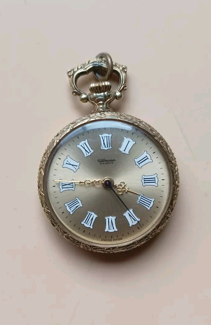 Vintage Uhlmann Geneve Swiss Pocket Watch Necklace Functional Antique Timepiece