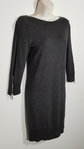 Michael Michael Kors Women Size XXS Knit Sweater Dress Gray Boat Neck Zip Sleeve - Picture 2 of 10