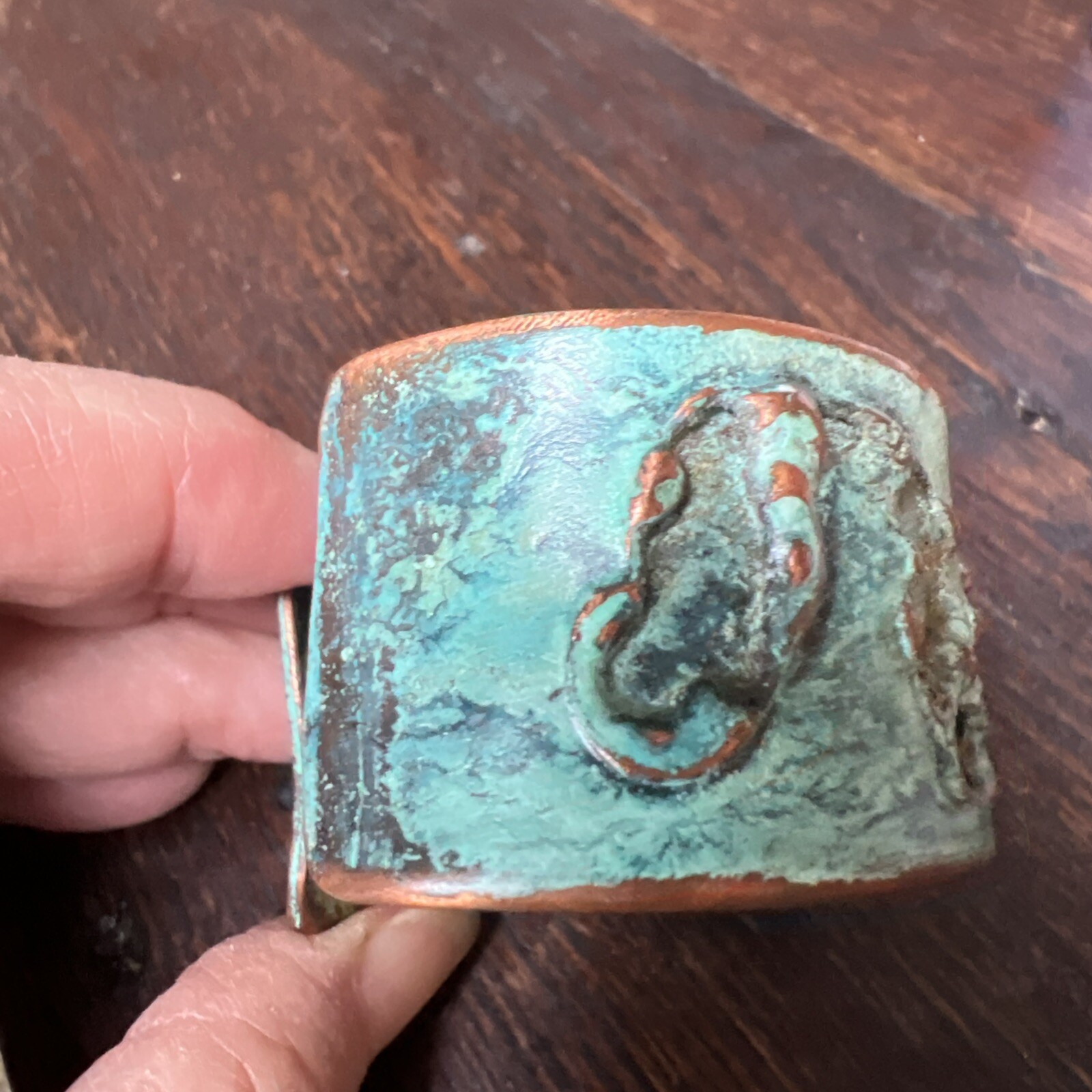 Solid Copper Rustic Patina Cuff Bracelet Verdigris - image 9
