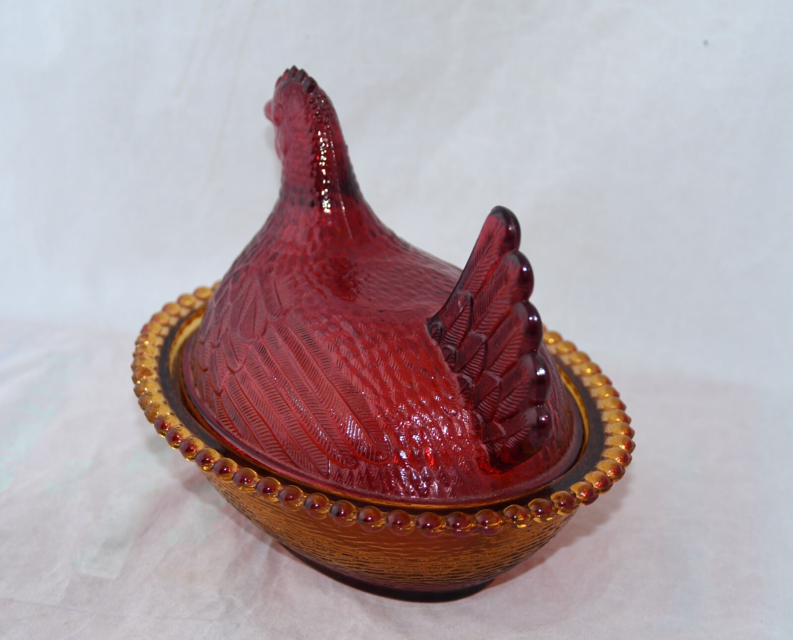 Vintage Indiana Glass Large 7" Hen On A Nest HON Ruby Red Chicken Candy