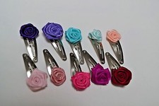 10 piece lot Girls Snap Clips Satin Roses 1.25" Mixed colors Handmade