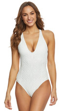 Ralph Lauren White Polo Bordeaux Crochet Plunge L34025 Womens Swimsuit Size L