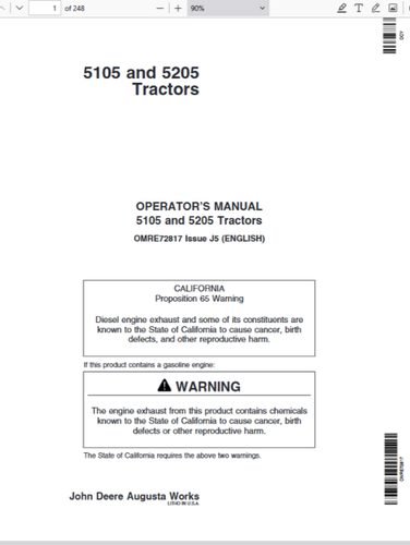 John Deere 5105 5205 Traktoren Technischer Service Reparatur Betriebsanleitung TM1792 - Bild 5 von 6