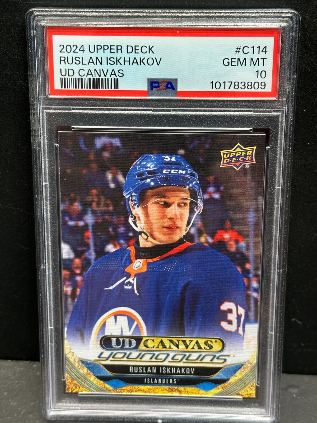 Ruslan Iskhakov 2024-25 UD Young Guns Canvas RC #C114 PSA 10 Rangers Hockey Card