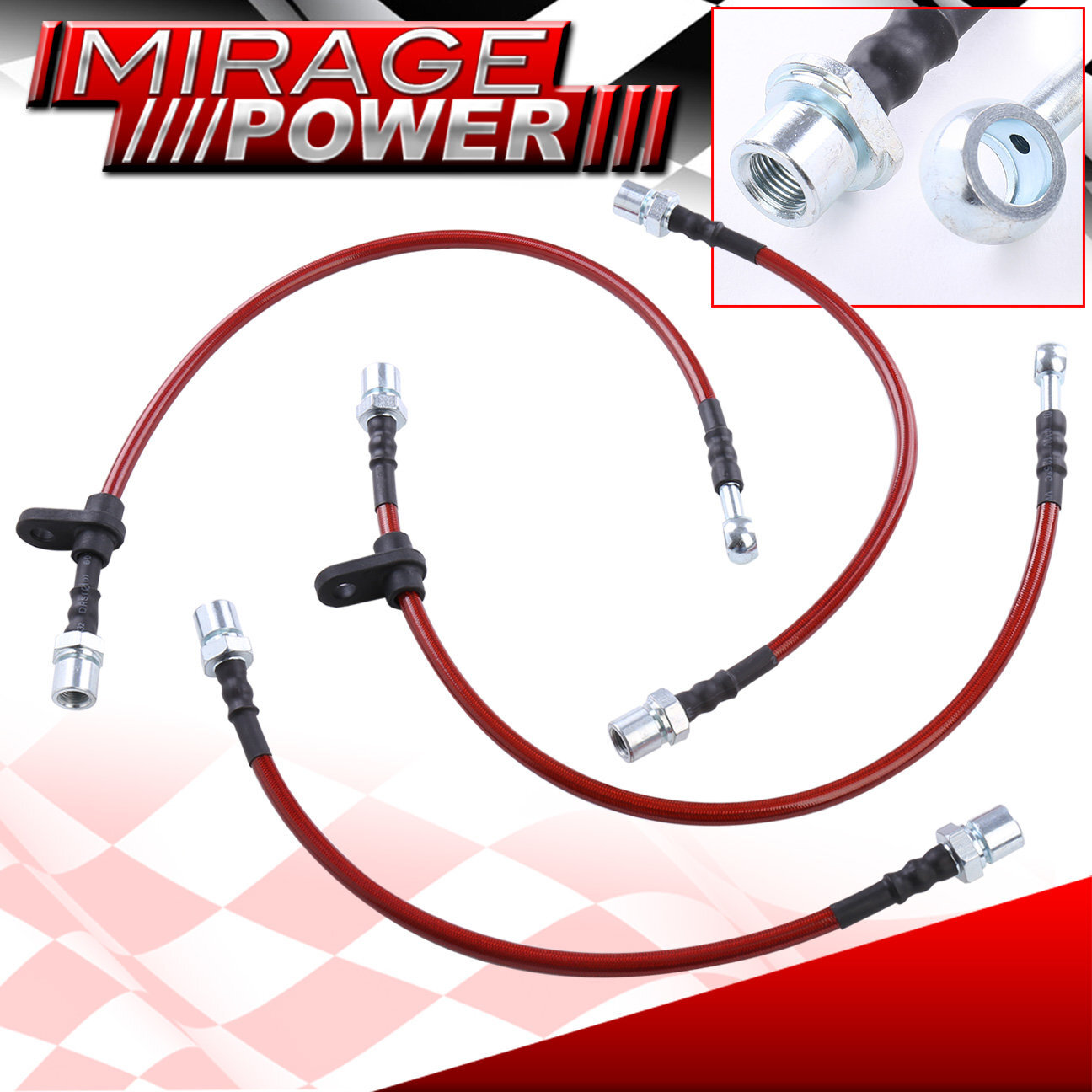 Red Stainless Steel Braid Hose Oil Brake Lines For 9302 Toyota Corolla