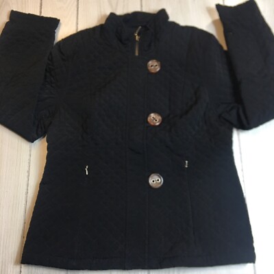 Esprit Women Jacket  Black Quilted Pocket Button Front Long Sleeve Small