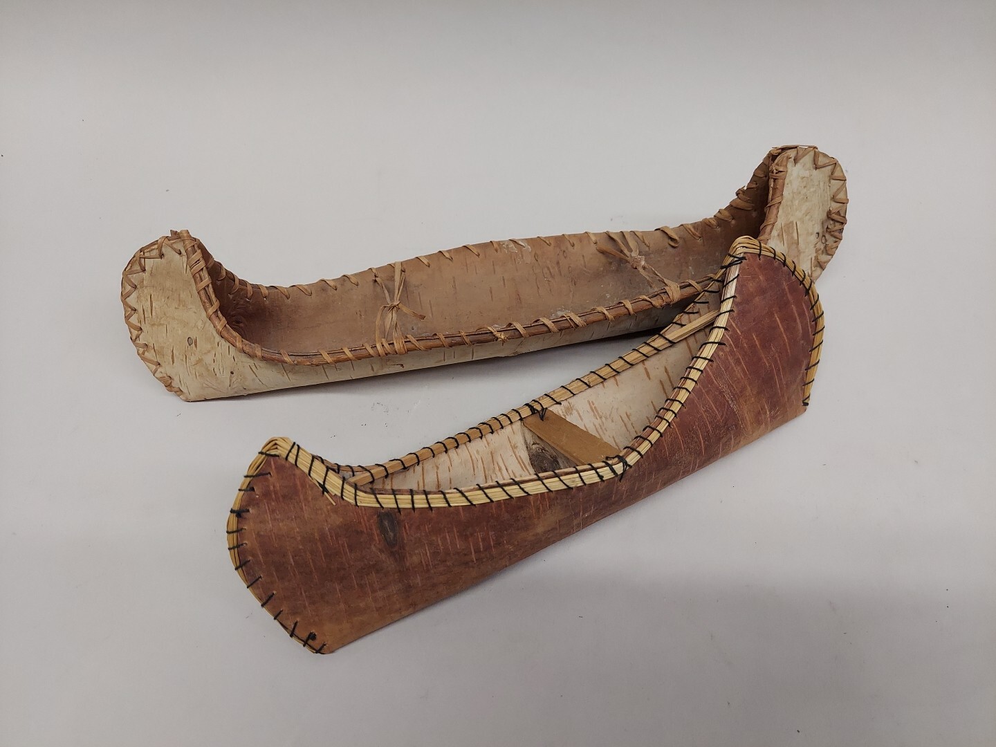 Vintage Birch Bark Canoes. Pair 11 5" & 9.5" Long eBay