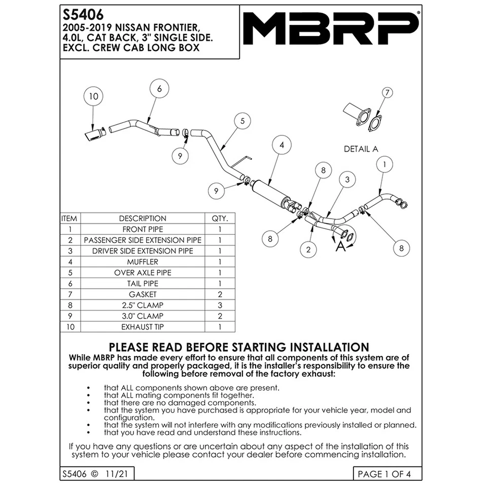 Выхлопная труба катализатора из нержавеющей стали MBRP S5406409 для Nissan Frontier 4,0 л V6 2005-2019 годов выпуска - Изображение 3 из 4