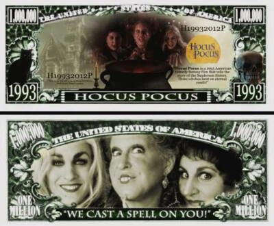 Hocus Pocus Million Dollar Bill Play Funny Money Novelty Note + FREE SLEEVE